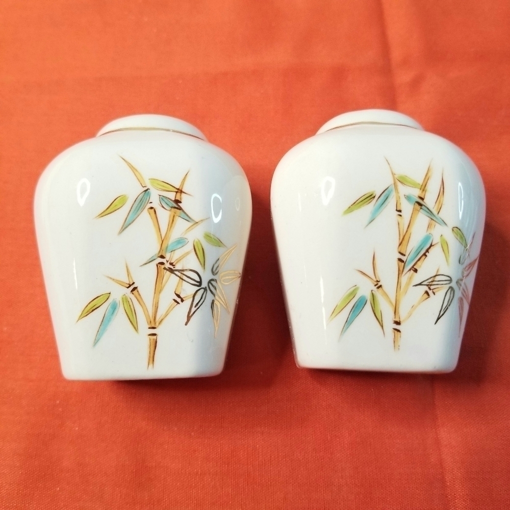 White Bamboo Design  Salt and Pepper Shakers, Oriental Country Cottagecore Style
